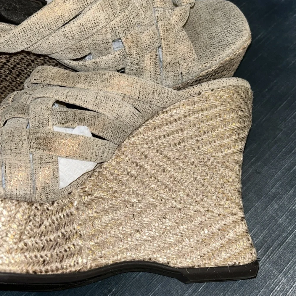 Donald Pliner Soft Gold Metallic Espadrille Mule Wedge Sandals- sz 9.5 - Picture 4 of 13